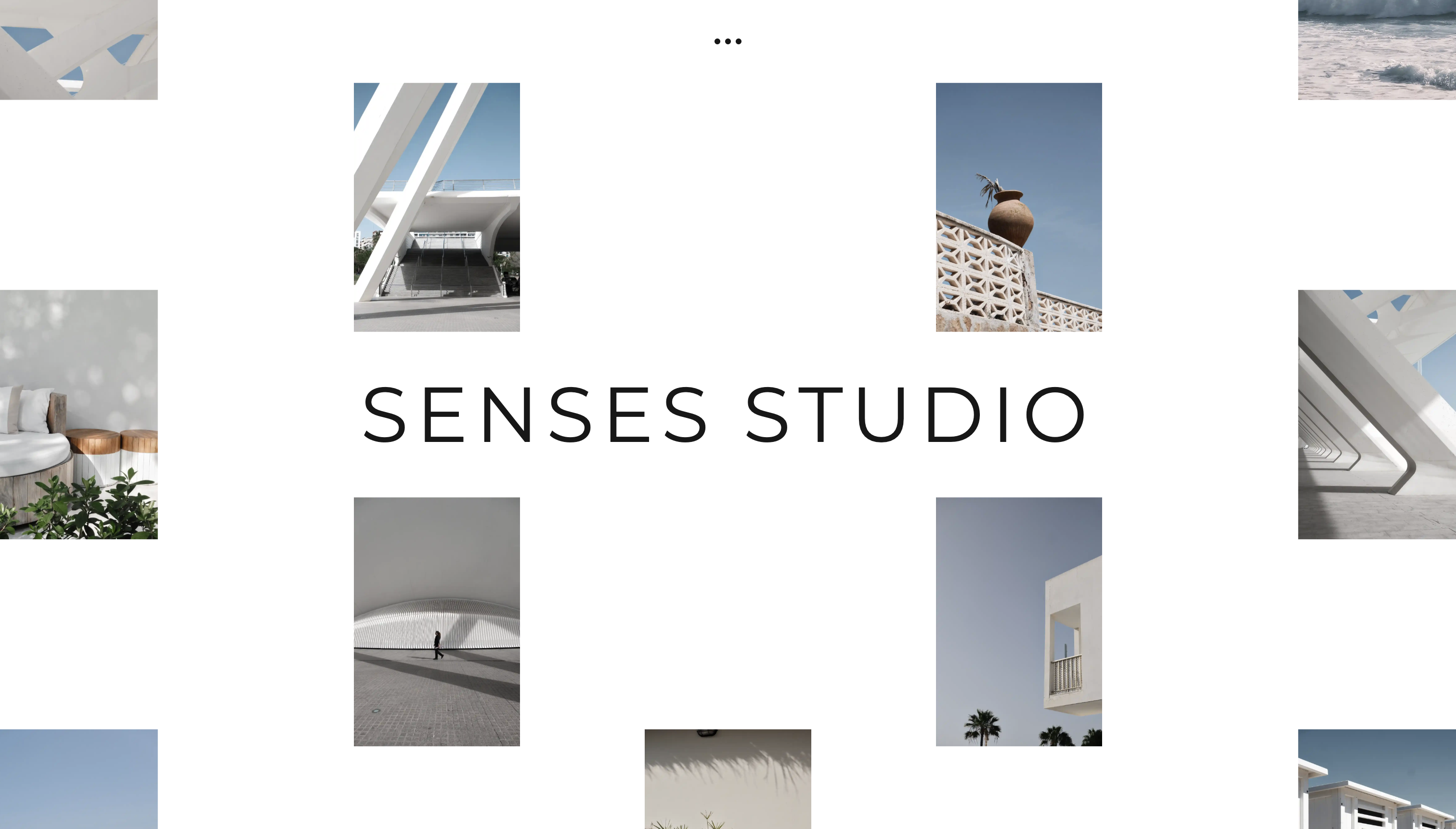SENSES STUDIO website with a centred wordmark and architectural photography